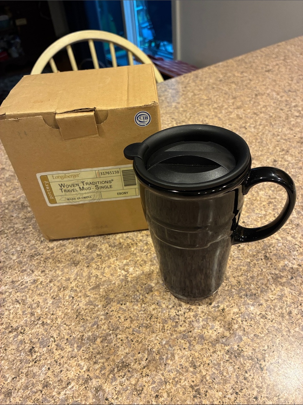 Longaberger Woven Traditions Pottery Ebony Travel Mug Item 31765150 Black